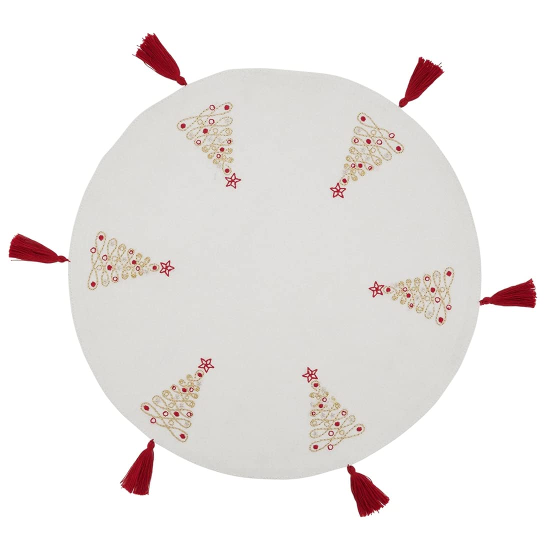 Fennco Styles Embroidered Christmas Trees Design Placemats with Tassel 14" Round, Set of 4
