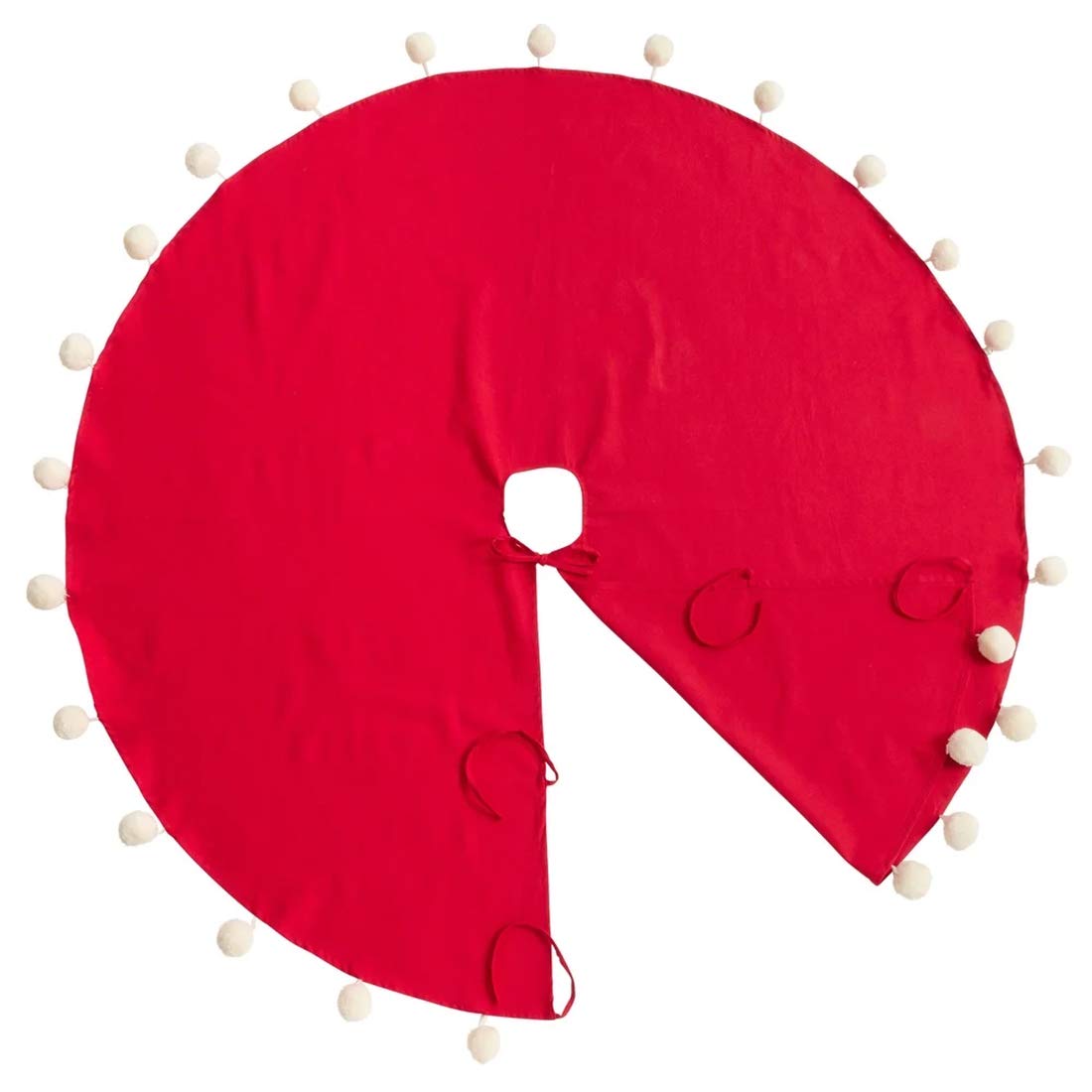 Fennco Styles Holiday Pom Pom Trim Christmas Tree Skirt - Red Cotton Tree Skirt for Home, Holiday Tree, Indoor Outdoor and Special Occasion