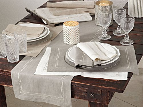 Fennco Styles Kaitlyn Collection Embroidered Linen Table Cover - Neutral Table Linen for Everyday Use, Banquets, Family Gathering and Special Occasion