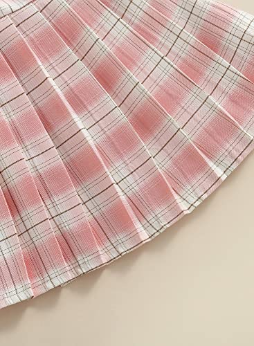 stylesilove Toddler Little Girls Solid Ribbed Tank Top & Plaid Mini Pleated Skirt 2pcs Summer Casual Dress Outfit