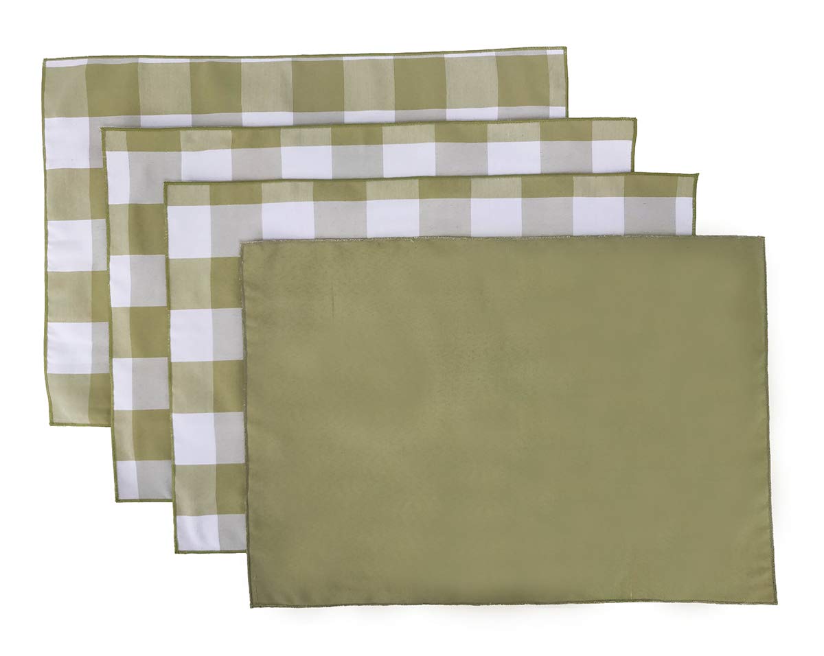 Fennco Styles Buffalo Check Double Layers Reversible Placemats 14" W x 20" L, Set of 4 - Handmade in USA - Plaid Table Mats for Everyday Use, Banquet, Holiday, Family Gathering, Special Occasion