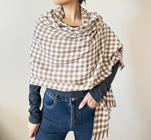 stylesilove Women Windmill Pattern Woven Cashmere Scarf with Fringe Warm and Ultra Soft Scarves Shawl Neck Wraps
