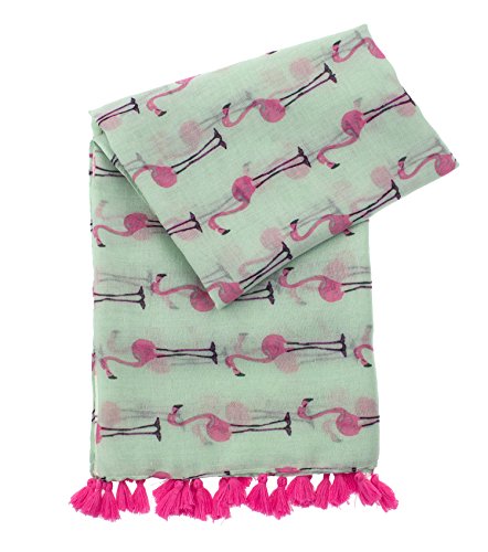 stylesilove Lightweight Womens Flamingo Tassels Soft Cotton Scarf Shawl