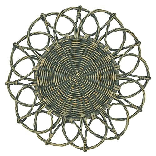 Fennco Styles Hand Twisted Rattan Placemat 15" Round, 1- Piece - Caramel Boho Flower Table Mats Heat Resistant Insulation for Home, Boho Décor, Dining Table, Banquets, Special Events