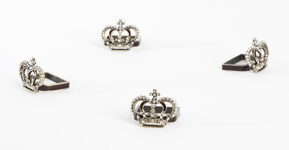 Fennco StylesElegant Jeweled Crown Design Napkin Rings Holders, Set of 4