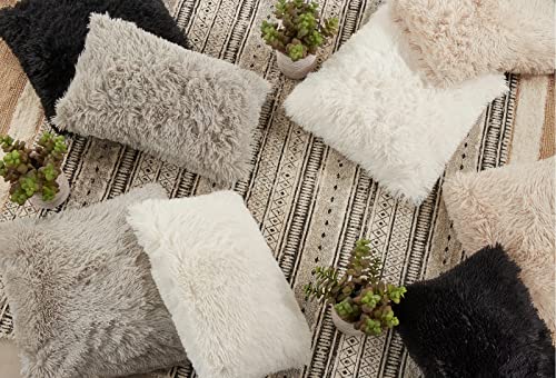 Fennco Styles Classic Faux Fur Decorative Throw Pillow Cover 18 x 18 Inch - Ivory Plush Cushion Case for Home, Couch, Living Room, Office and Holiday Décor