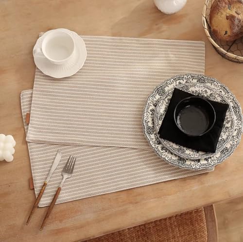 Fennco Styles Striped Two-Side Use Reversible Placemats 13" W X 19" L, Set of 4 - Ivory Woven Table Mats for Home, Dining Table, Banquets, Holidays and Special Occasions