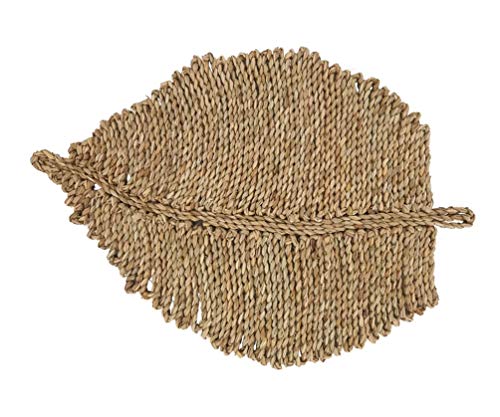 Fennco Styles Seagrass Leaf Shaped Table Placemats 14" W x 20" L, Set of 4 - Natural Woven Table Mats for Home Décor, Dining Table, Banquet, Farmhouse, Everyday Use and Special Occasion