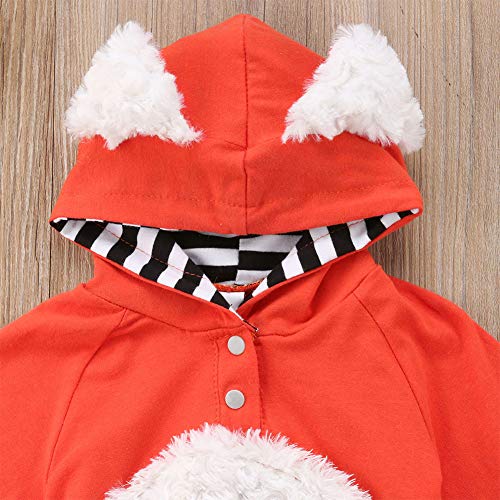 stylesilove Unisex Baby Boy and Girl Orange Fox Long Sleeve Hooded Romper with Tail Animal Design Toddler Jumpsuit