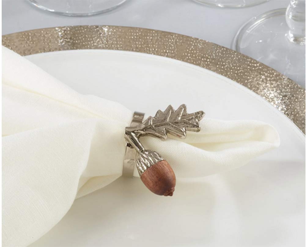 Fennco Styles Classic Acorn Design Napkin Rings, Set of 4 - Silver Brass Napkin Holders for Home, Dining Room Decor, Banquets, Family Gatherings and Special Occasions