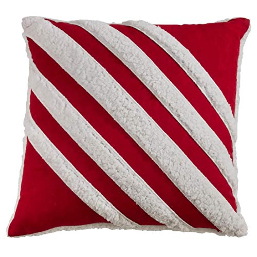 Fennco Styles Holiday Sherpa Design Decorative Throw Pillow 17 x 17 Inch - Red Accent Pillow for Home, Couch, Living Room and Christmas Décor