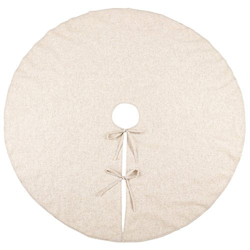 Fennco Styles Red Piping Design Decorative Christmas Tree Skirt 56 Inch Round - Linen Blend Holiday Tree Skirt for Home, Christmas Tree, Indoor Outdoor Decoration
