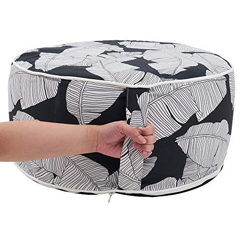 Fennco Styles Modern Tropic Design Round Indoor & Outdoor Pouf – 200lbs Weight Capacity Removable Cover Ottoman for Low Seat, Bedroom, Backyard and Living Room Décor