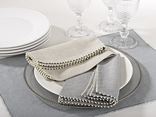 Fennco Styles Creative Pearl Border 18-inch Cotton Cloth Napkins, Set of 4 (Natural)