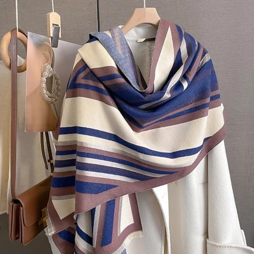 stylesilove Women Vivid Striped Cashmere Like Scarf Warm Ultra Soft Scarves Shawl Neck Wraps for All Season, 4 Colors