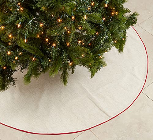 Fennco Styles Red Piping Design Decorative Christmas Tree Skirt 56 Inch Round - Linen Blend Holiday Tree Skirt for Home, Christmas Tree, Indoor Outdoor Decoration