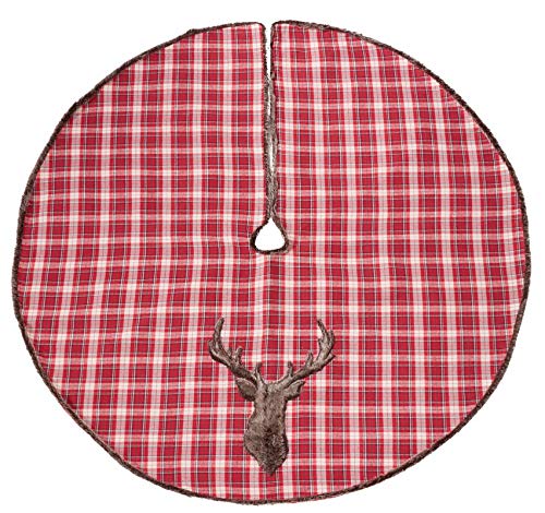 Fennco Styles Faux Fur Reindeer Christmas Plaid Tree Skirt 54 x 54 Inch - Red Tree Skirt for Home, Holiday Decor, Special Occasion