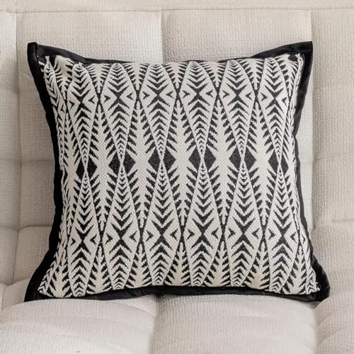 Fennco Styles Jacquard Moroccan Diamond Decorative Filled Throw Pillow 18" W X 18" L - Black Woven Soft Cushion for Home, Couch, Bedroom, Living Room and Office Décor