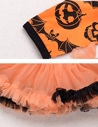 stylesilove Infant Baby Girls Pumpkin Long Sleeve Cotton Romper Tutu Dress and Headband 2pcs Fall Spooky Outfit