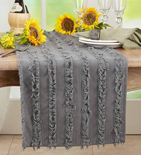Fennco Styles Fringe Striped Modern Cotton Linen Table Runner 16”W x 72" L - Woven Table Cover for Home Décor, Dining Table, Banquets, Holidays and Special Occasions