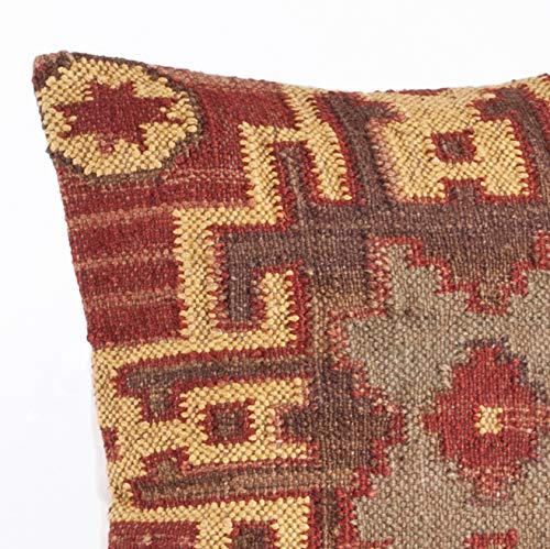Fennco Styles Kilim Collection Southwestern Embroidered Wool 16 x 23 Inch Down Filled Throw Pillow with Case & Insert – Multicolor Throw Pillow for Couch, Bedroom and Living Room Décor (16 x 23 Inch)