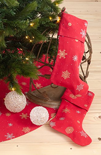 Fennco Styles Holiday Decor Snowflake Red Cotton Christmas Stocking Holder 13" W x 19" L