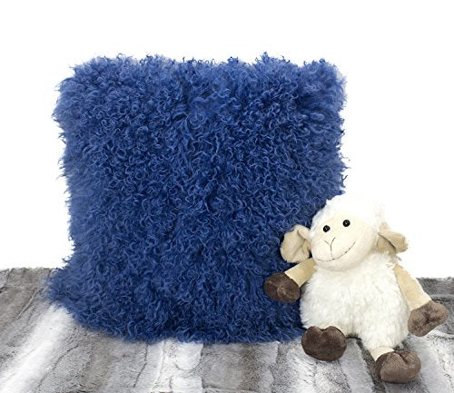 Fennco Styles Luxury Grade A Genuine Mongolian Lamb Fur Down Filled Decorative Throw Pillow