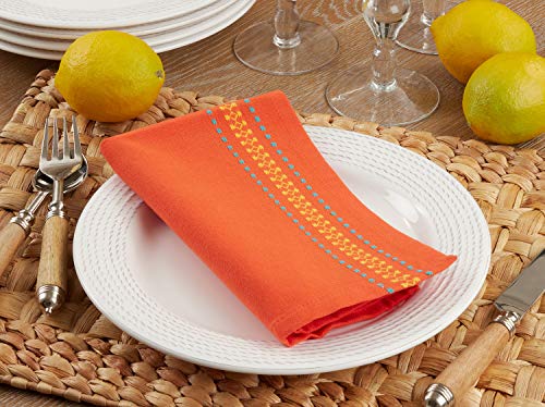 Fennco Styles Dobby Border Woven Cotton Cloth Napkins 18" W x 18" L, Set of 4 - Turquoise Dinner Napkins for Dining Table Décor, Family Gathering, Banquets, and Special Events