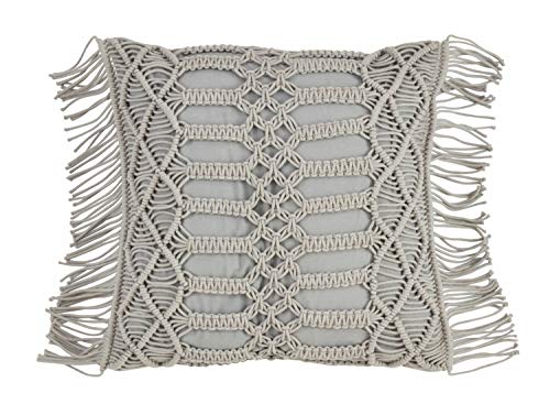 Fennco Styles Macramé Collection Shabby Chic Stripe Fringed Trim 100% Pure Cotton 18 x 18 Inch Throw Pillow with Case & Insert – Mint Accent Pillow for Couch, Bedroom and Living Room Décor