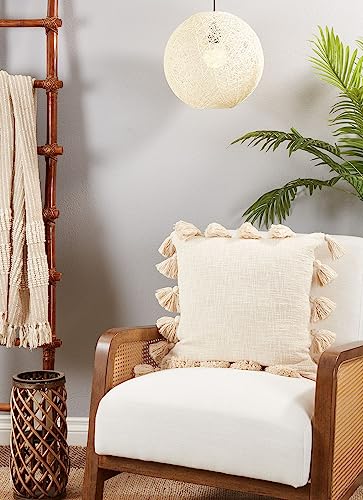 Fennco Styles Natural Chunky Tassel Cotton Decorative Throw Pillow Cover 20" W X 20" L – Solid Color Textured Bohemian Cushion Case for Couch, Sofa, Bedroom, Office and Living Room Décor