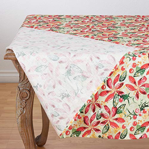 Fennco Styles Beautiful Holiday Wild Floral 100% Linen Tablecloth, 60"x60" Square