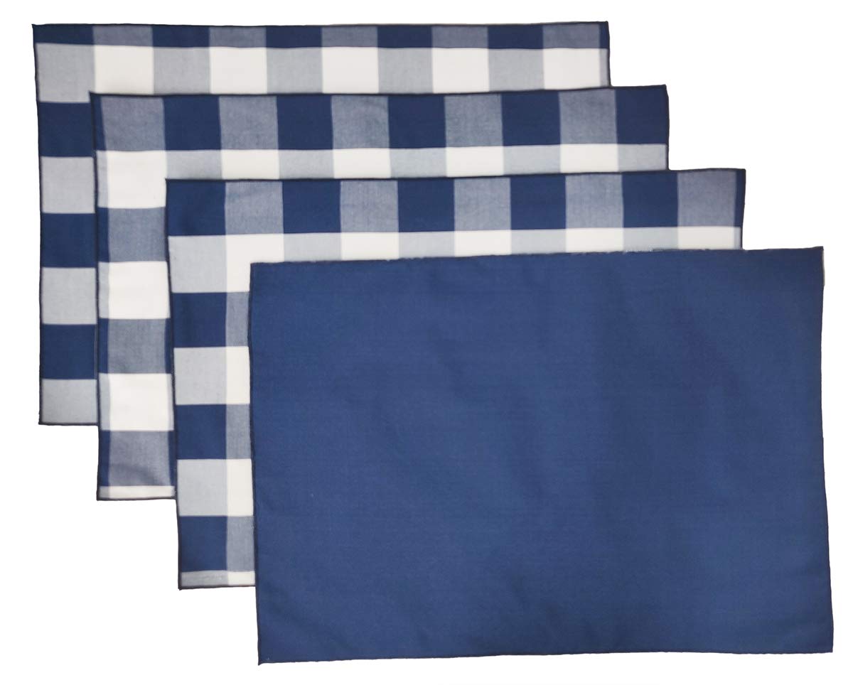 Fennco Styles Buffalo Check Double Layers Reversible Placemats 14" W x 20" L, Set of 4 - Handmade in USA - Plaid Table Mats for Everyday Use, Banquet, Holiday, Family Gathering, Special Occasion