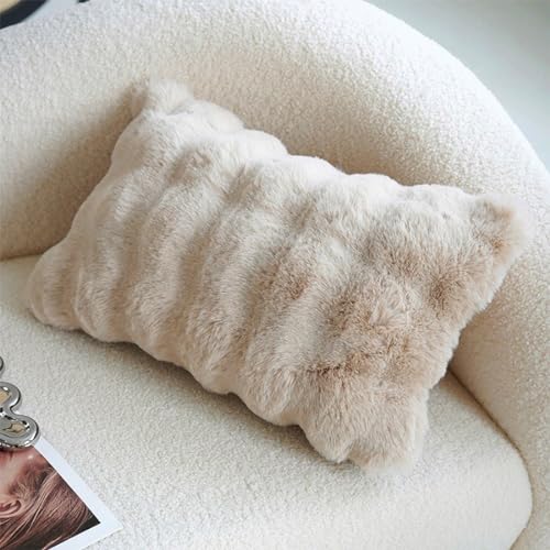 Fennco Styles Luxury Faux Fur Decorative Filled Throw Pillow 18" W x 18" L – Ivory Plush Fluffy Cushion for Couch, Bedroom, Living Room and Office Décor