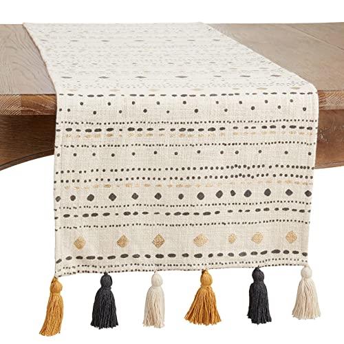 Fennco Styles Diamond Dash Printed Tassel Cotton Table Runner 16"W x 72"L - Multicolored Geometric Table Cover for Home Décor, Everyday Use, Banquets, Holidays, Family Gatherings and Special Occasion