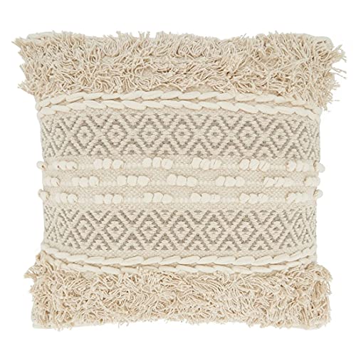 Fennco Styles Moroccan Tufted Cotton Decorative Throw Pillow 18" W x 18" L - Natural Square Cushion for Home, Couch, Living Room, Bedroom, Office and Holiday Décor