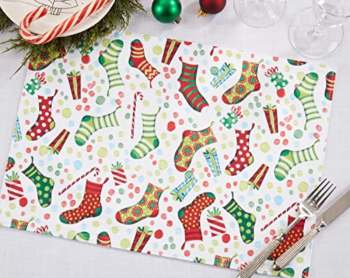 Fennco Styles Christmas Stockings Holiday Table Runner 16" W X 70" L - Multicolor Stocking Print Festive Table Cover for Christmas Décor, Dining Room, Banquet, Family Gathering and Special Events
