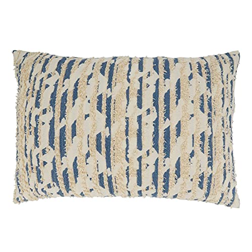 Fennco Styles Modern Textured Cotton Decorative Throw Pillow 16" W x 24" L - Blue Woven Cushion for Home, Couch, Bedroom, Living Room and Office Décor
