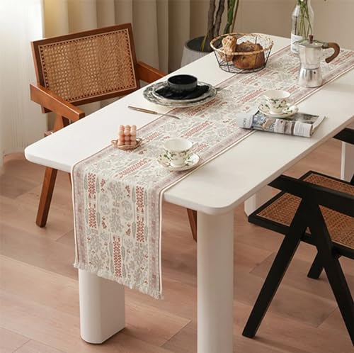 Fennco Styles Coral Floral Print Tassel Cotton Blend Woven Table Runner 14" W x 71" L