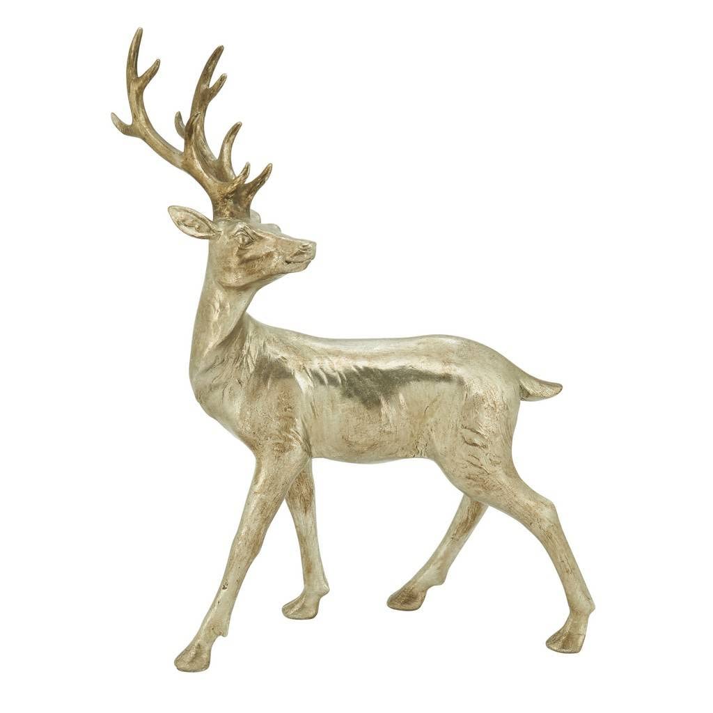 Fennco Styles Christmas Resin Standing Deer Statue Figurine - Silver Sculpture Animal Deer for Holiday, Home, Tabletop, Mantel and Office Décor