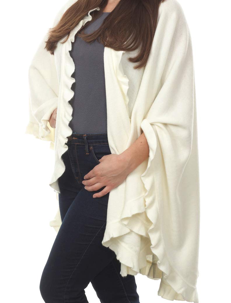 stylesilove Michonne Collection Knit Ruffled 44 x 78 Inch Wrap Poncho Cape for Cold Weather