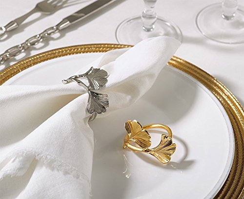 Fennco Styles Ginko Design Napkin Ring Holders, 2 Colors, Set of 4