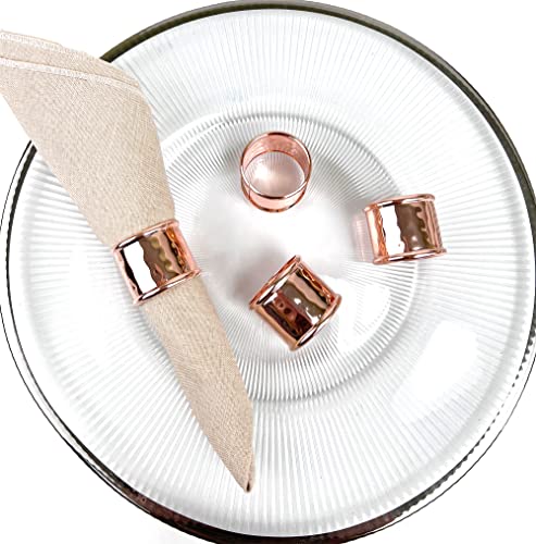 Fennco Styles Metallic Hammered Design Metal Napkin Rings, Set of 4 - Copper Napkin Holders for Home, Dining Room, Banquet, Family Gathering, Holiday and Special Occasion