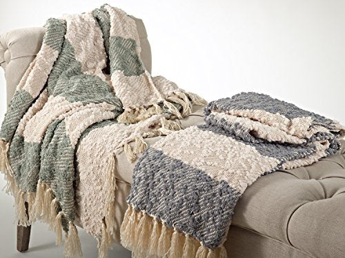 Fennco Styles Nubby Design Striped Throw Blanket with Tassel 50" W X 60" L - Grey Woven Blanket for Home, Couch, Bedroom, Living Room Decor and Housewarming, Holiday, Birthday Gift