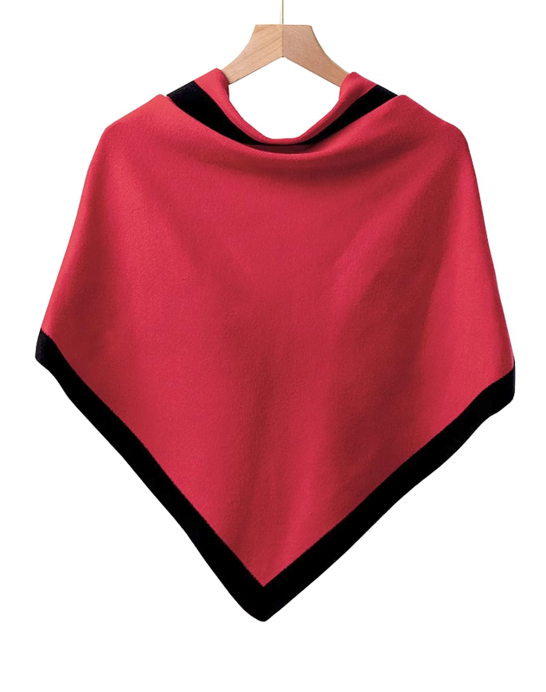 stylesilove Women Wool Blend Cashmere Knitted Solid Color Triangular Shawl with Contrast Border Lightweight Stole Wrap Scarf