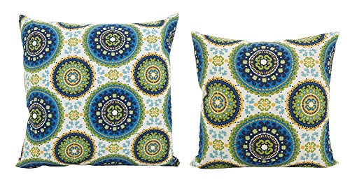 Fennco Styles Kaleidoscope Medallion Filled Decorative Throw Pillow – Crisp Blues & Citrons Cushion for Couch, Sofa, Bedroom, Office and Living Room Décor