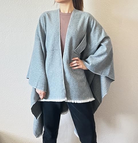 stylesilove Women Elegant Solid Color Fringe Poncho Open Front Shawl Cape Ultra Warm Wrap for Autumn Winter Season