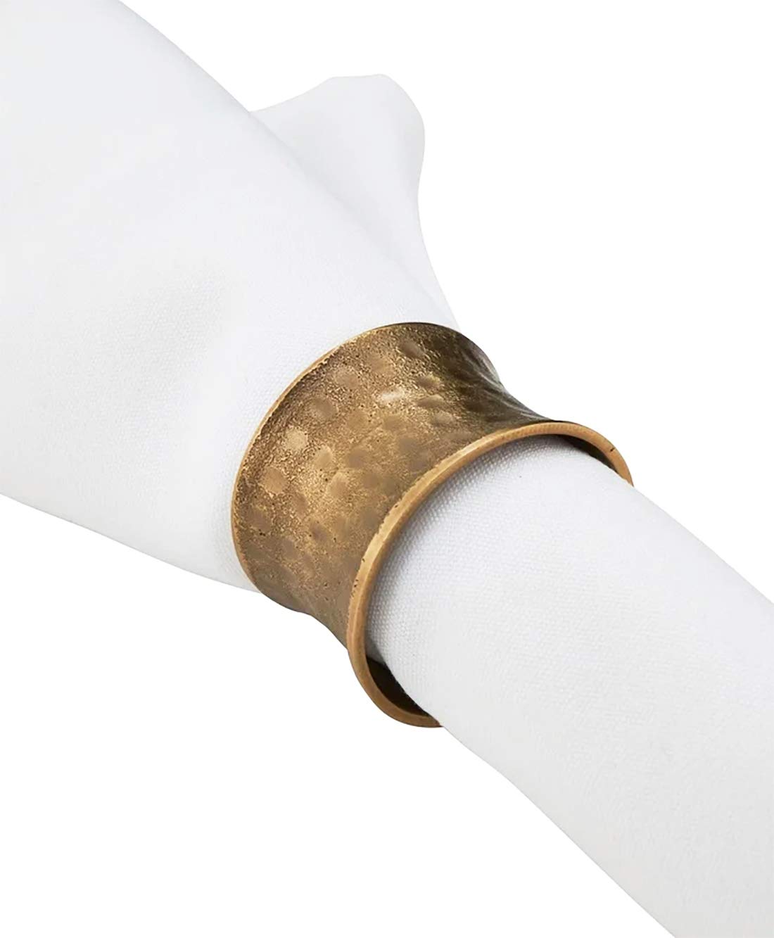 Fennco Styles Retro Hammered Metal Napkin Rings, Set of 4 - Dark Gold Decorative Napkin Holders for Home, Dining Room, Banquet, Family Gathering, Holiday and Special Occasion