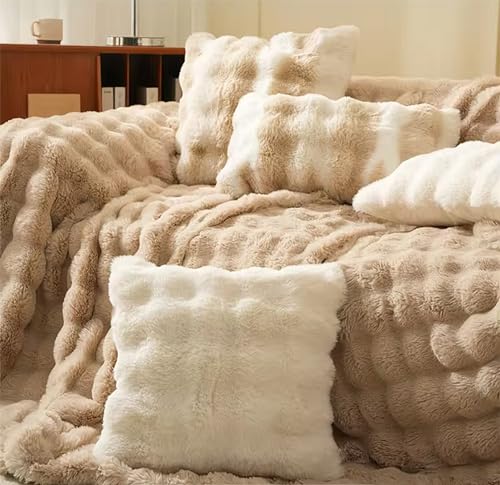 Fennco Styles Luxury Faux Fur Decorative Filled Throw Pillow 18" W x 18" L – Ivory Plush Fluffy Cushion for Couch, Bedroom, Living Room and Office Décor