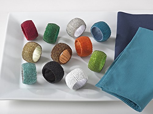 Fennco Styles Hand Beaded Napkin Ring 11 Colors - Set of 4