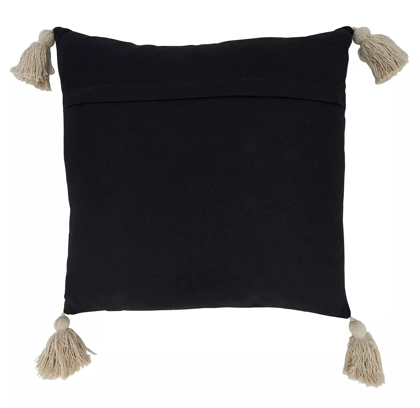 Fennco Styles Line-Stitch Tassel Cotton Decorative Throw Pillow 18" W x 18" L - Black Square Cushion for Home, Couch, Office, Bedroom and Living Room Décor